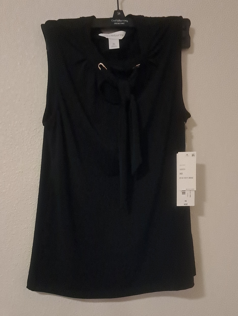 Liz Claiborne NWT Black Tie-Neck Sleeveless Top XS